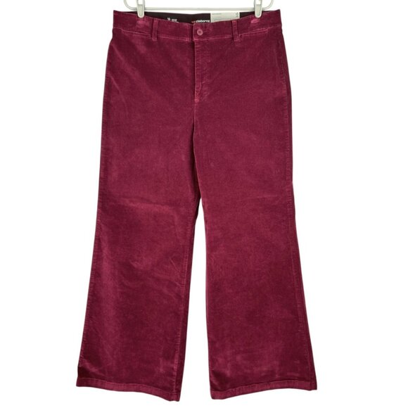 Liz Claiborne Women's Wide-Leg High-Rise Stretch Burgundy Velvet Pants Sz 16 NWT - Picture 1 of 11